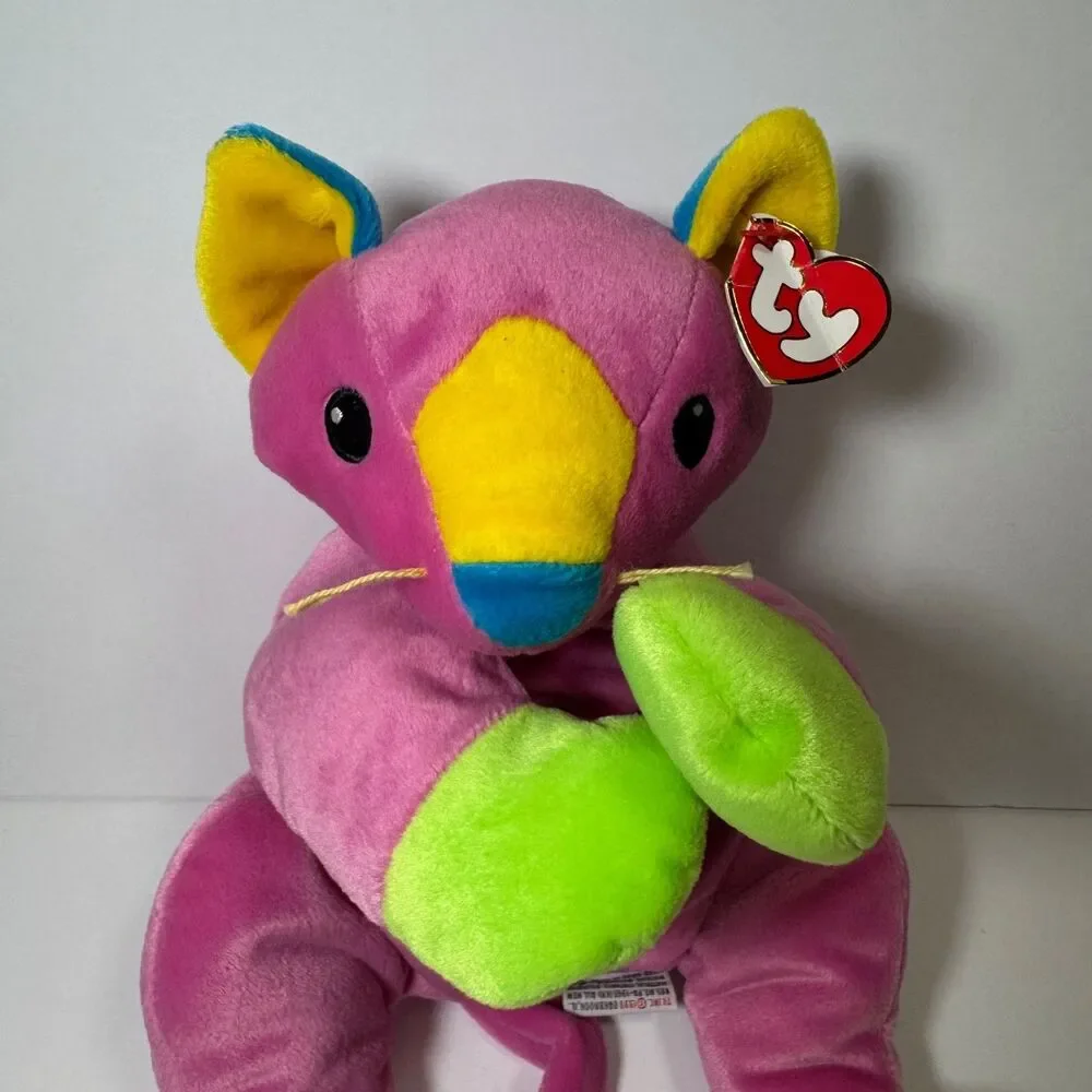 Vintage 1998 Ty Pillow Pals MEOW Pink Cat Plush 14